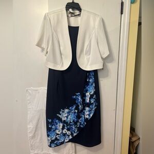 Elegant White and Blue Floral Dress